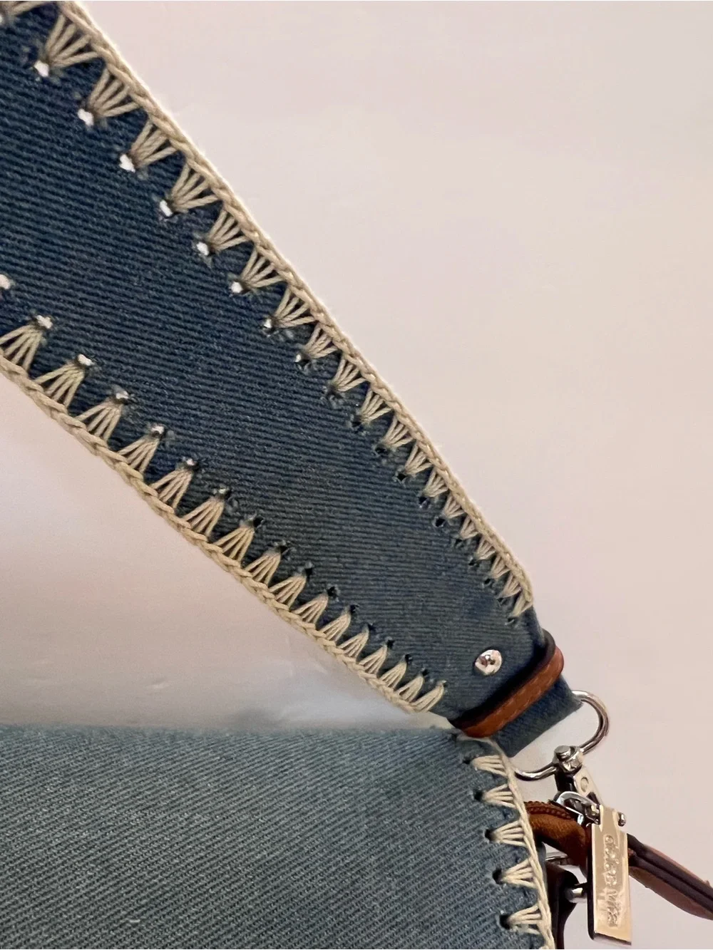 Dolce Vita Denim Blue & Cognac Whipstitch Shoulder Bag